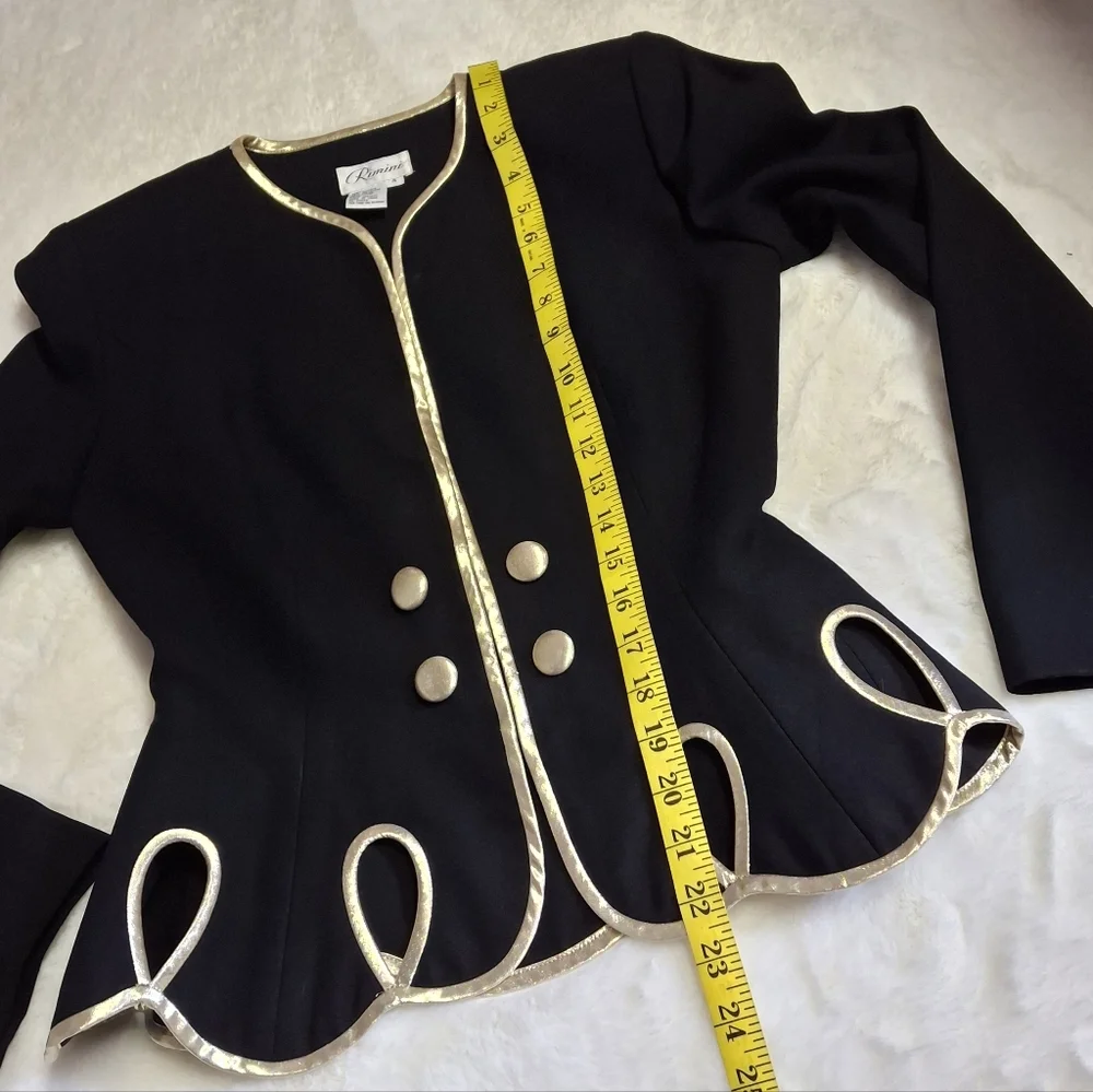 Vintage Rimini Black with Gold Trim Long Sleeve Blazer   Women Size 4 - Picture 15 of 16